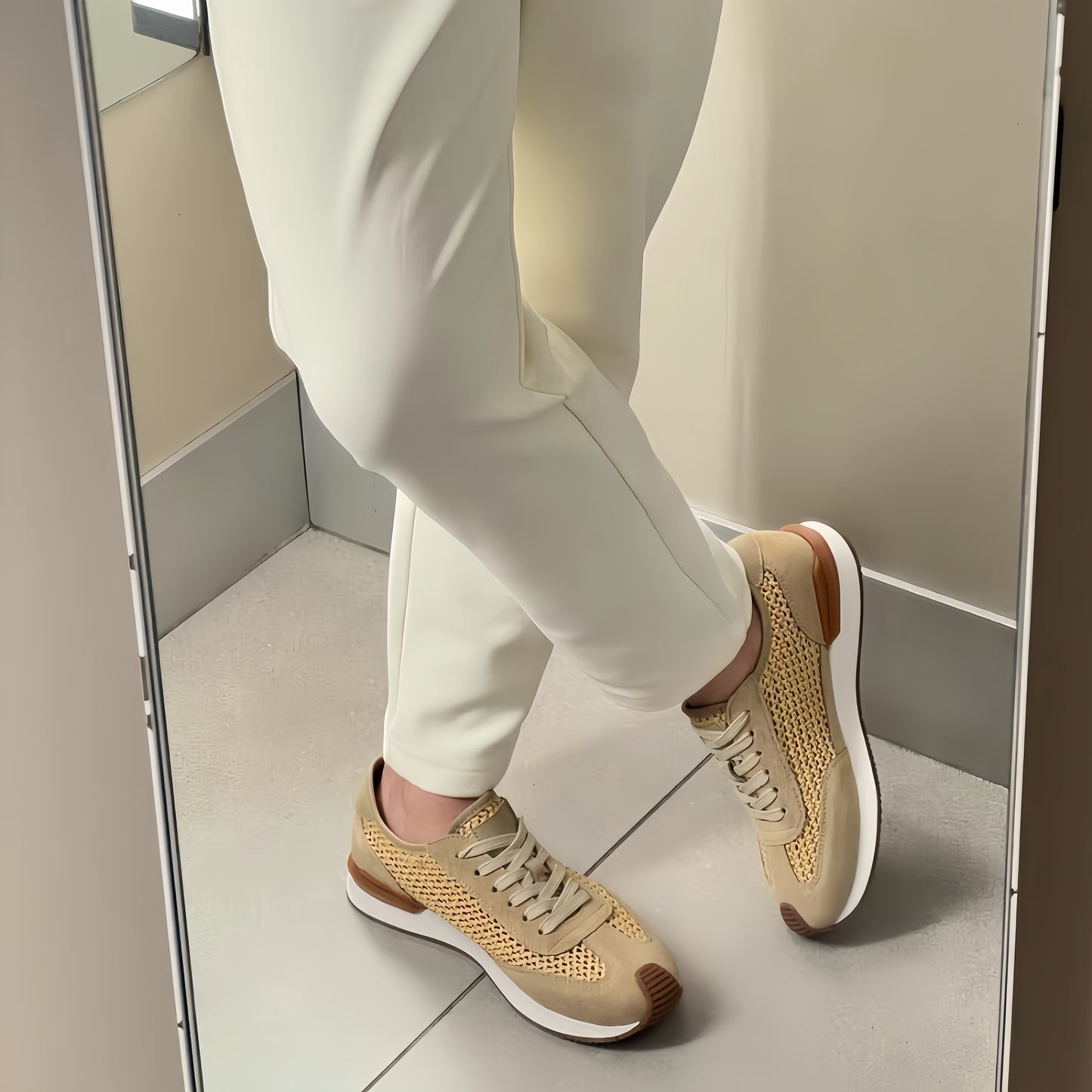 Woven Breathable Mesh Casual Sneakers for Summer 2025 | Genuine Leather & Retro Style