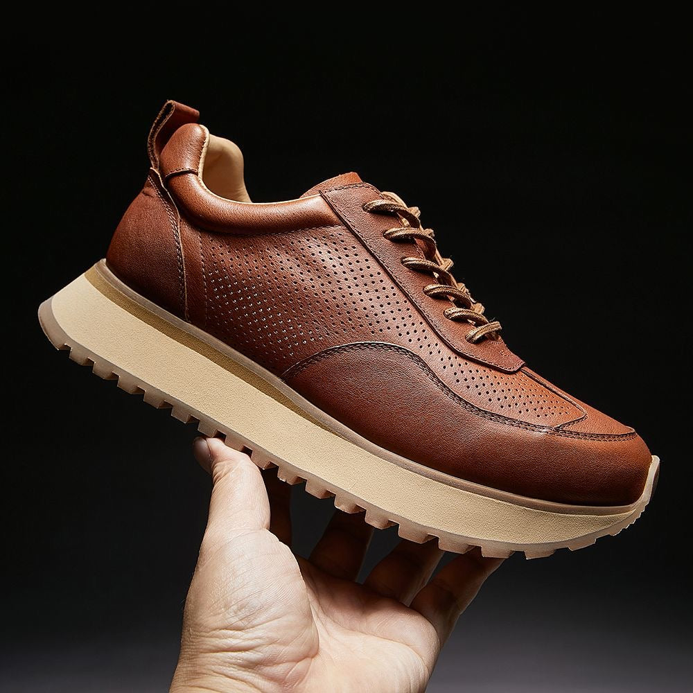 Retro Casual Sneakers for Summer with Genuine Top-Grain Horse Leather | Breathable Hollow-out Design