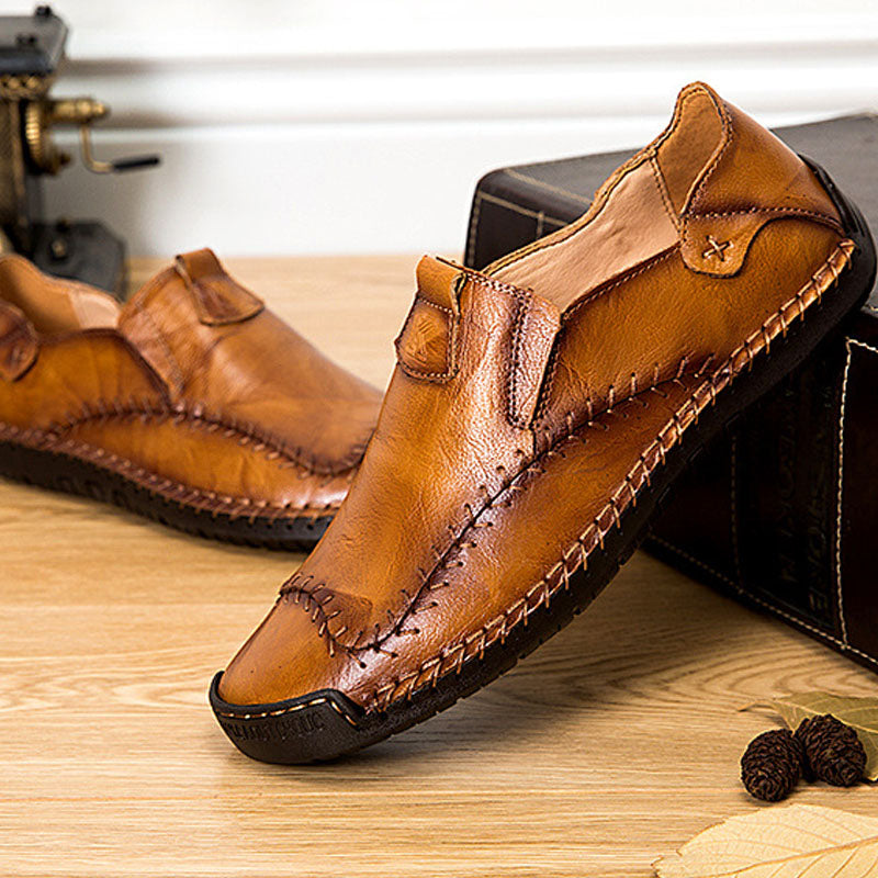 Zapatos de cuero de negocios para hombre con cubierta de pie transpirable, zapatos casuales retro cosidos a mano