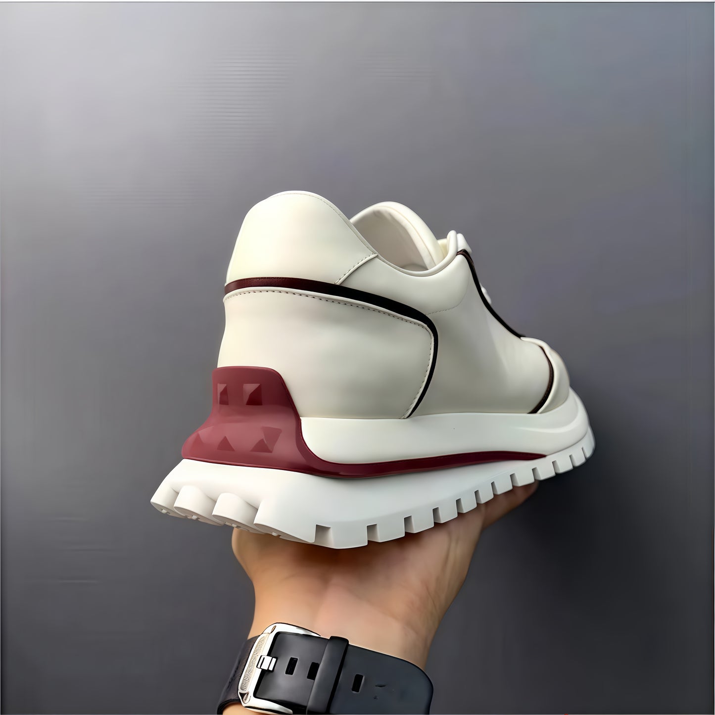 Calveto Men's Cowhide Casual Retro Style White Sneakers 2025 Summer | Thick-soled Light-Weight Breathable Luxury Design