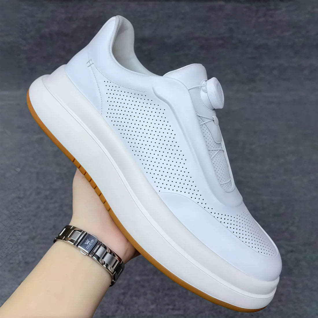 Calveto Leather Round Toe Flat Casual Skate Shoes|Genuine Leather Sneakers