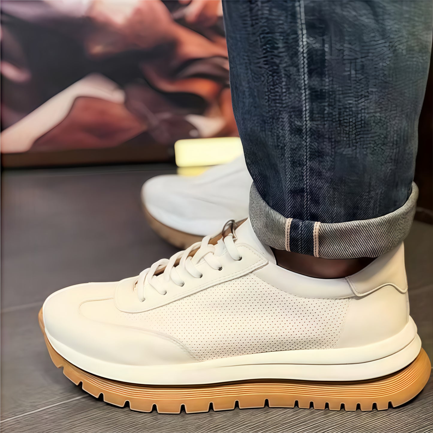 Calveto Men's Cowhide Round Toe Retro Style Shoes 2025 Summer | Light-Weight Breathable Sports & Leisure Sneakers