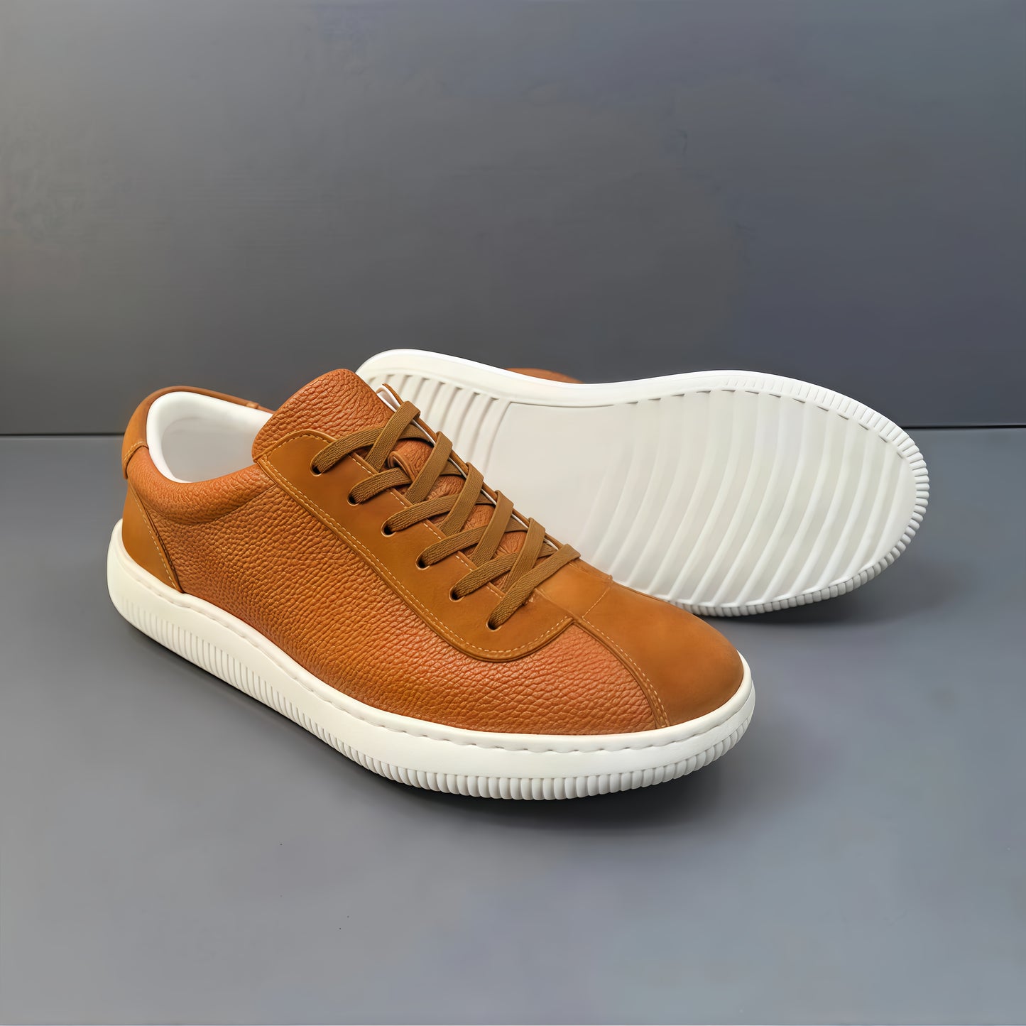 Calveto Simple Summer Fashion Casual White Sneakers | Genuine Leather Comfy Skate Shoes