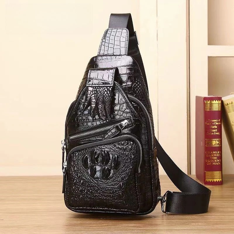 Men's new high-end crocodile leather chest bag