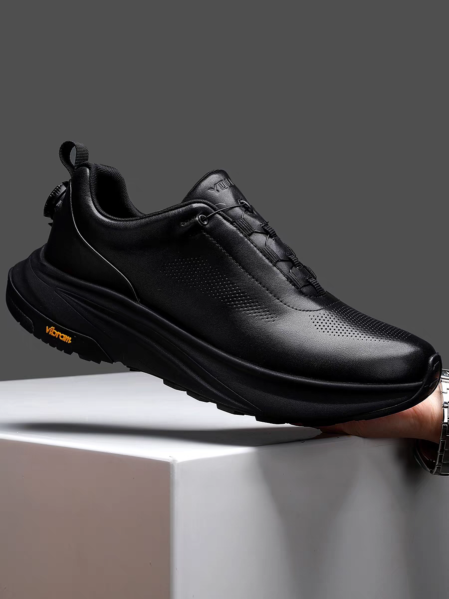 Calveto Men's New Top-Grain Leather Sneakers | Buckle Detail Premium Casual Shoes