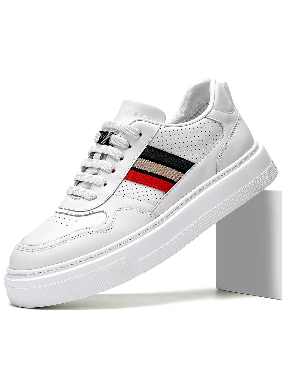 Calveto Men's Top-Grain Leather Minimalist Sneakers | CloudComfort White Casual Shoes