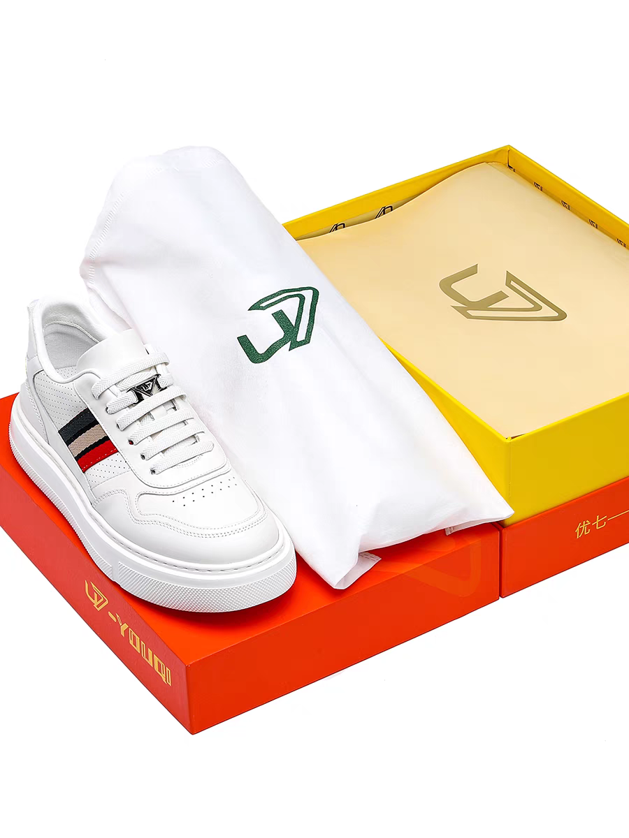Calveto Men's Top-Grain Leather Minimalist Sneakers | CloudComfort White Casual Shoes