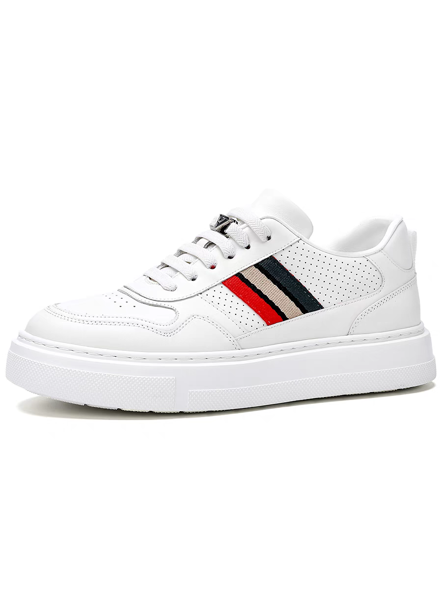 Calveto Men's Top-Grain Leather Minimalist Sneakers | CloudComfort White Casual Shoes