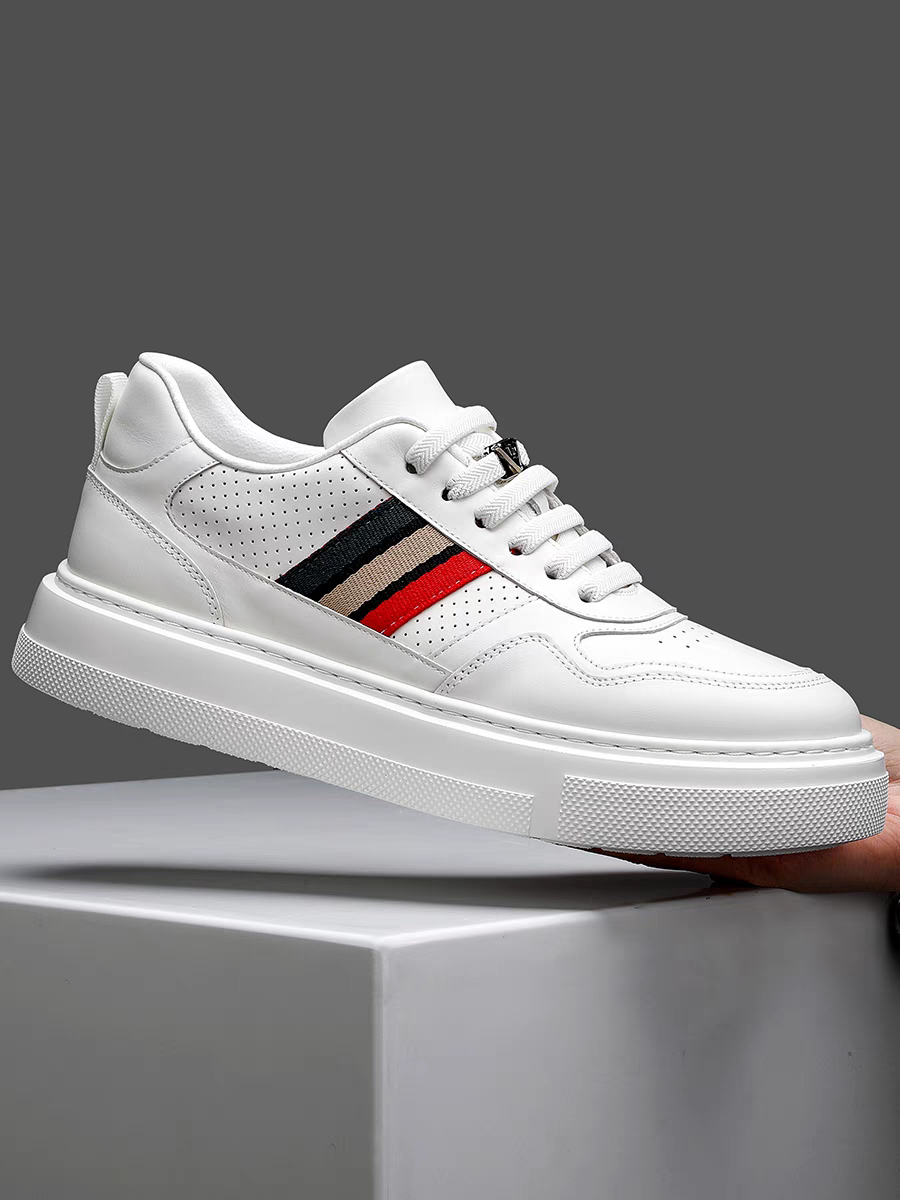 Calveto Men's Top-Grain Leather Minimalist Sneakers | CloudComfort White Casual Shoes