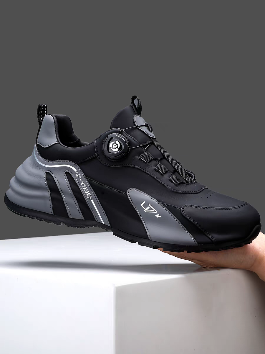 Calveto Men's Full-Grain Leather Chunky Sneakers | Rotating Buckle Design