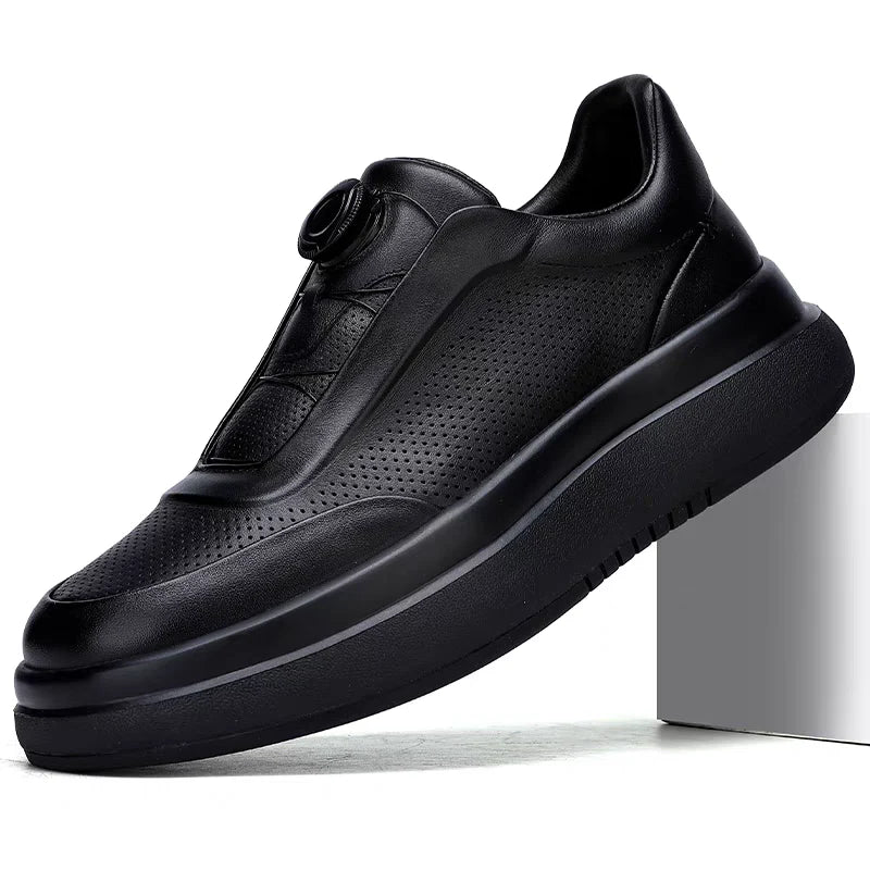 Calveto Leather Round Toe Flat Casual Skate Shoes|Genuine Leather Sneakers