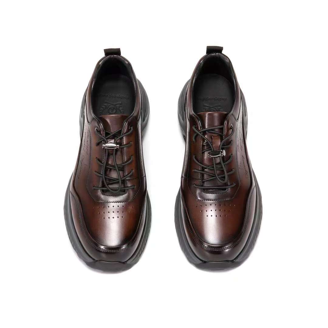 Men's comfortable, fashionable and breathable genuine leather soft-soled casual shoes-Brown