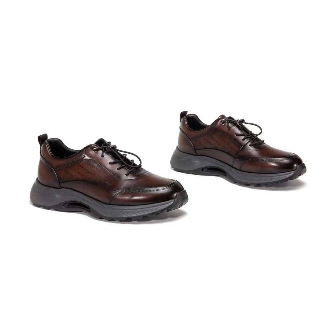Men's comfortable, fashionable and breathable genuine leather soft-soled casual shoes-Brown
