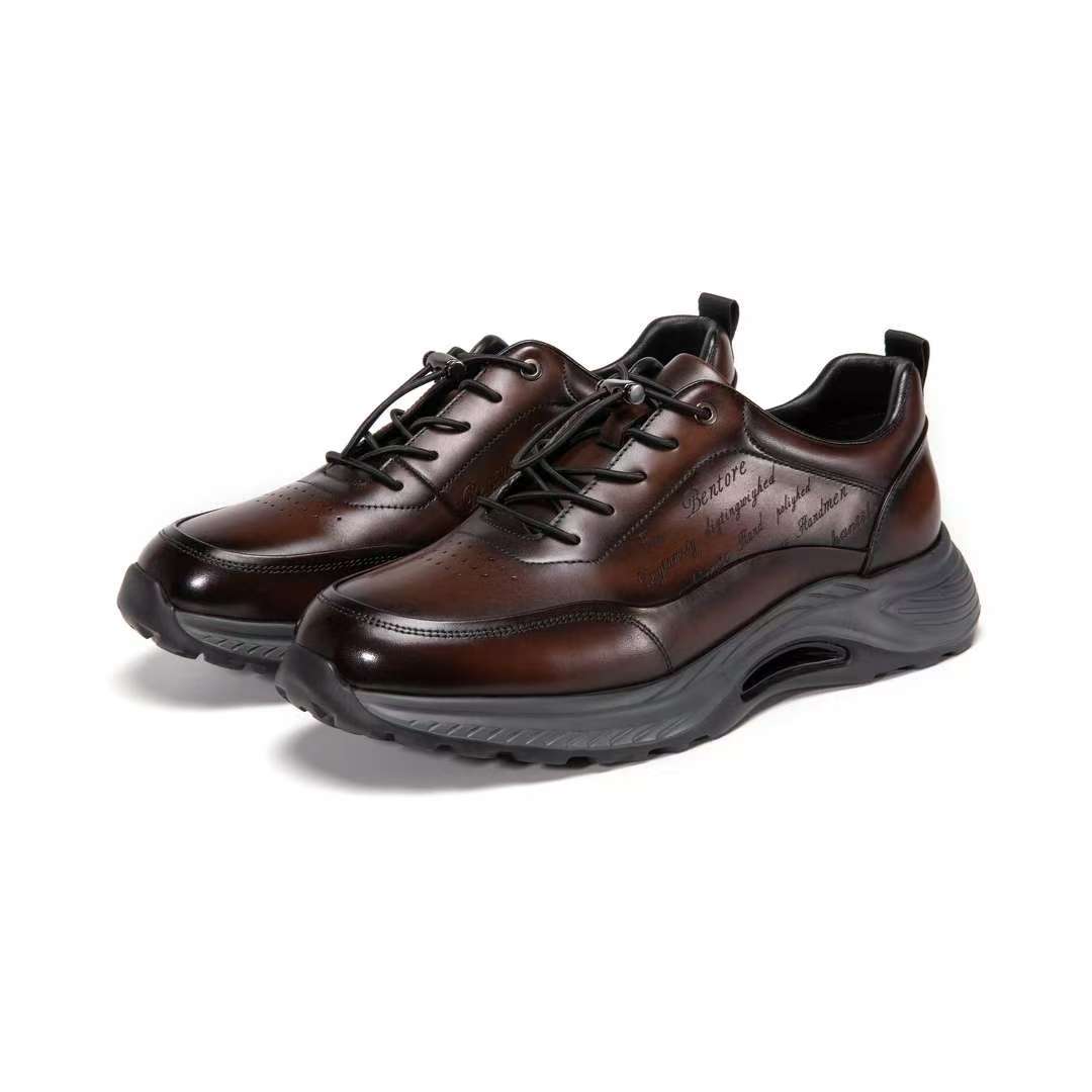 Men's comfortable, fashionable and breathable genuine leather soft-soled casual shoes-Brown