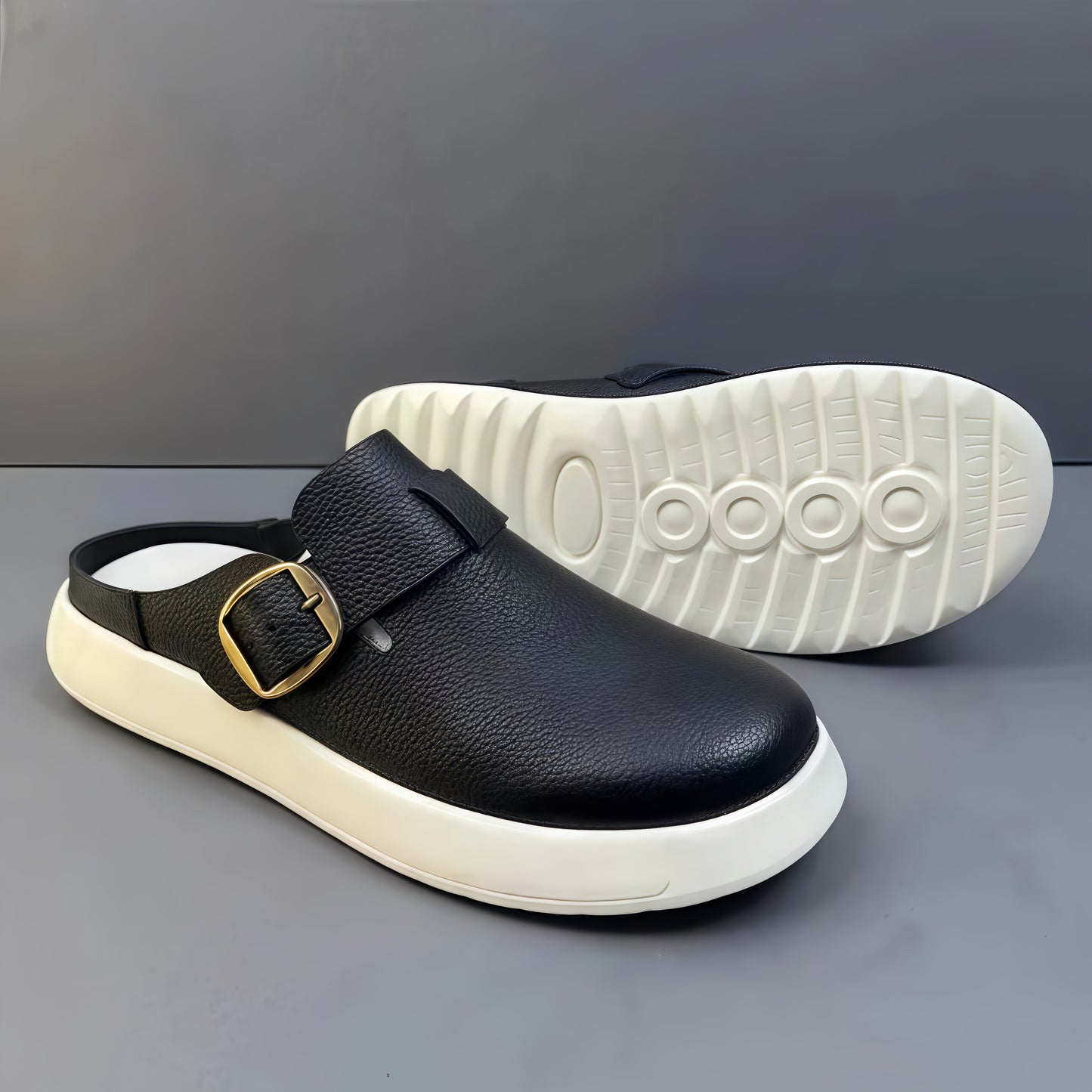 Calveto Leisure Fashion Outdoor Wear 2025 Summer | Genuine Leather Wrapped Head Half Slippers