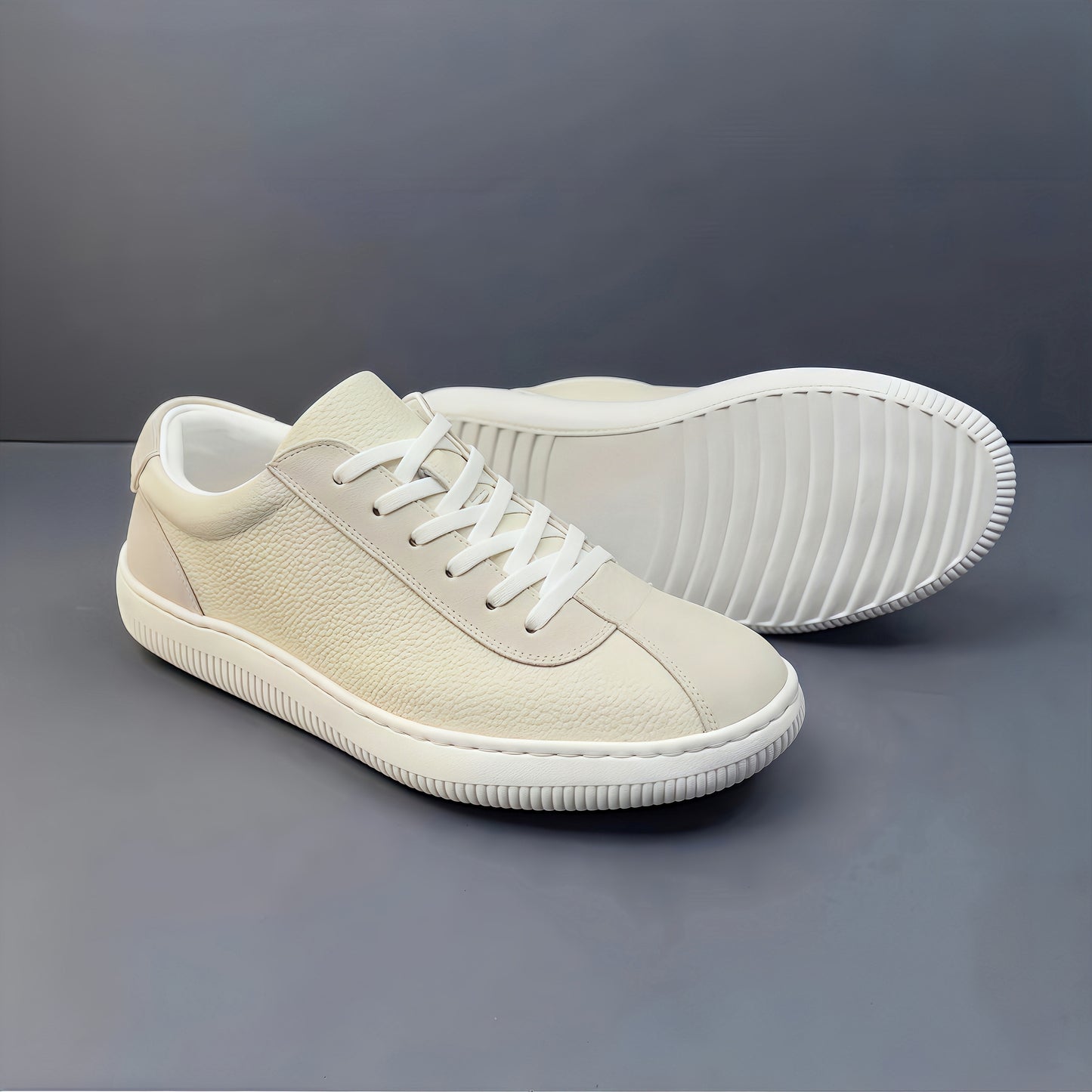 Calveto Simple Summer Fashion Casual White Sneakers | Genuine Leather Comfy Skate Shoes