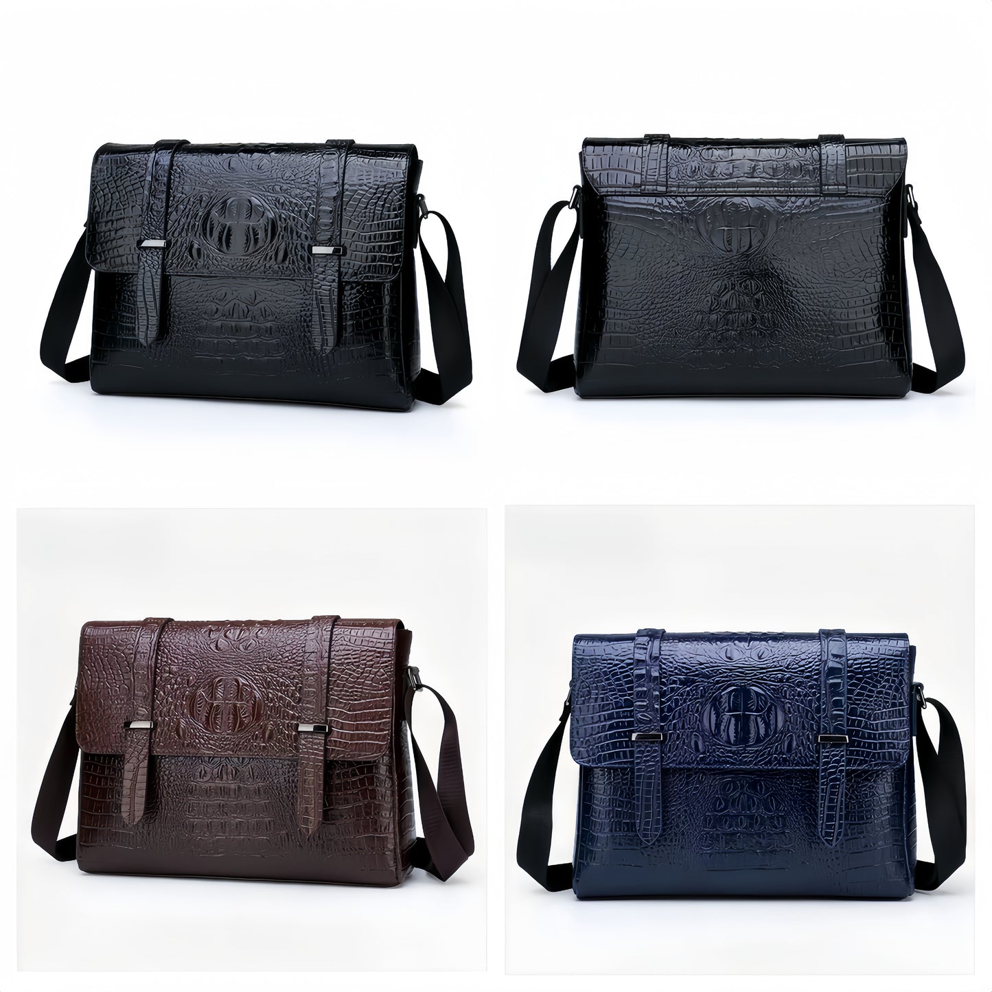 Horizontal Crocodile Pattern Men's Bag One Shoulder Briefcase