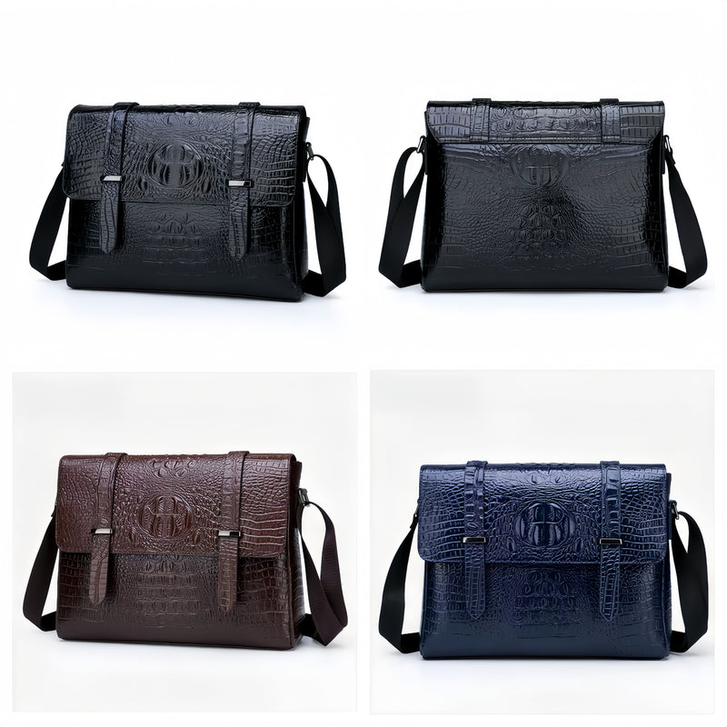 Bolso de hombre con estampado de cocodrilo horizontal y un solo hombro.