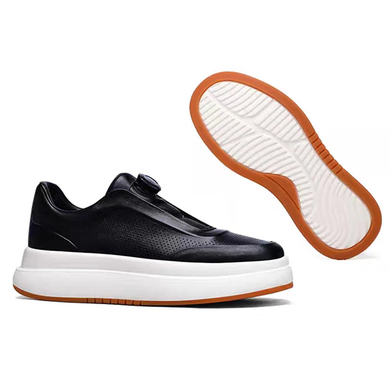 Calveto Leather Round Toe Flat Casual Skate Shoes|Genuine Leather Sneakers