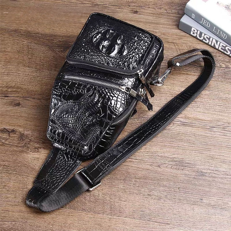 Men's crocodile pattern genuine leather chest bag