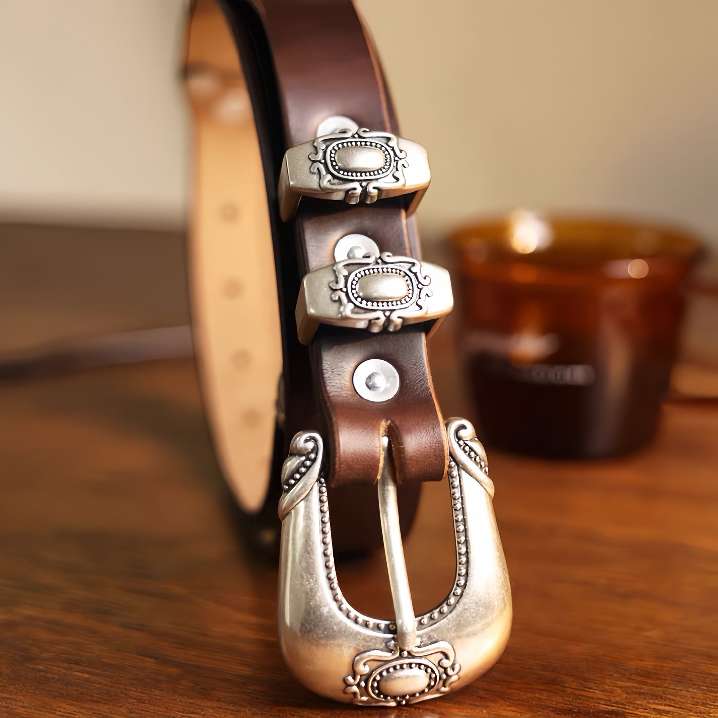 Vintage Western Belt w/ Embossed Buckle for Men | Handcrafted Genuine Leather Business & Casual Belts