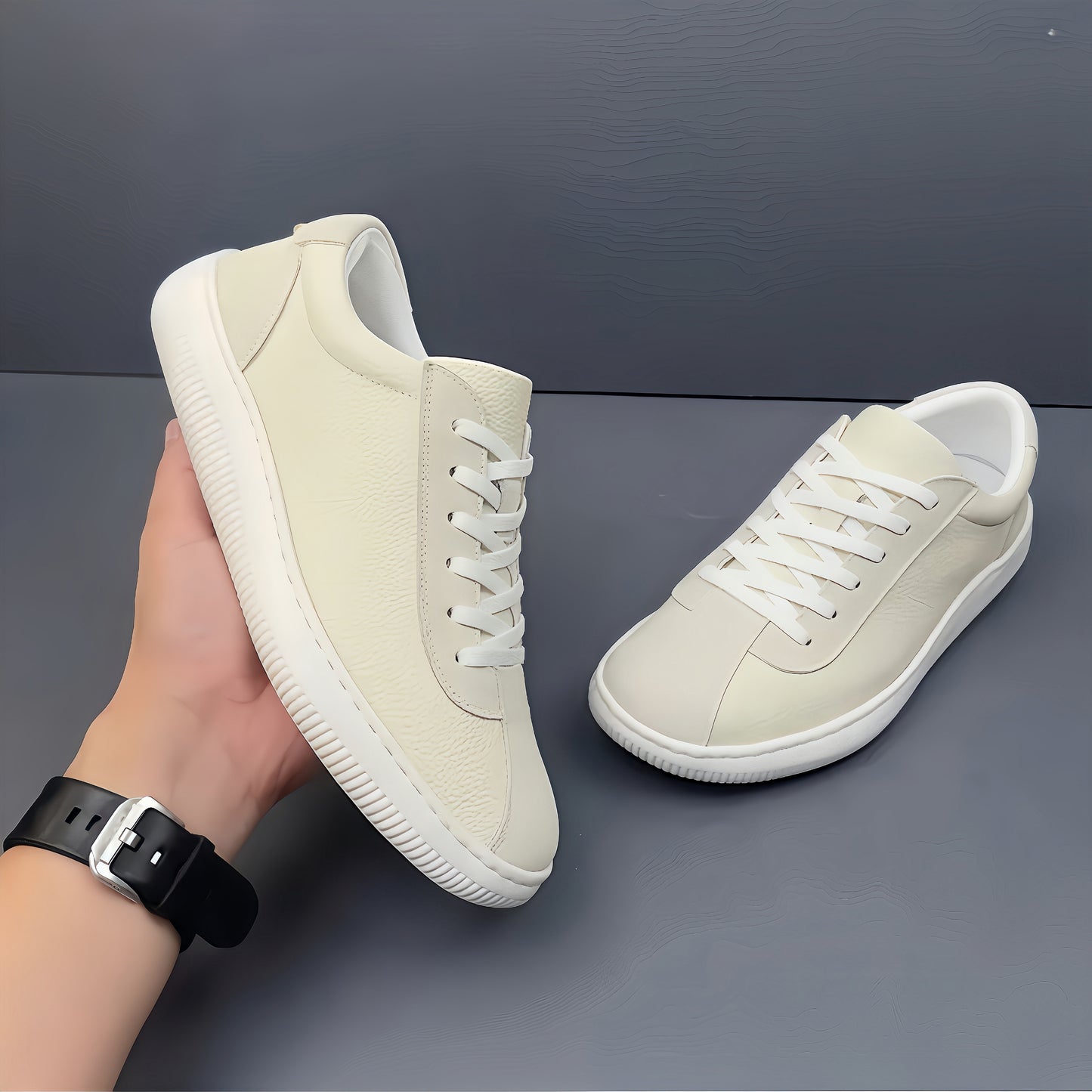 Calveto Simple Summer Fashion Casual White Sneakers | Genuine Leather Comfy Skate Shoes