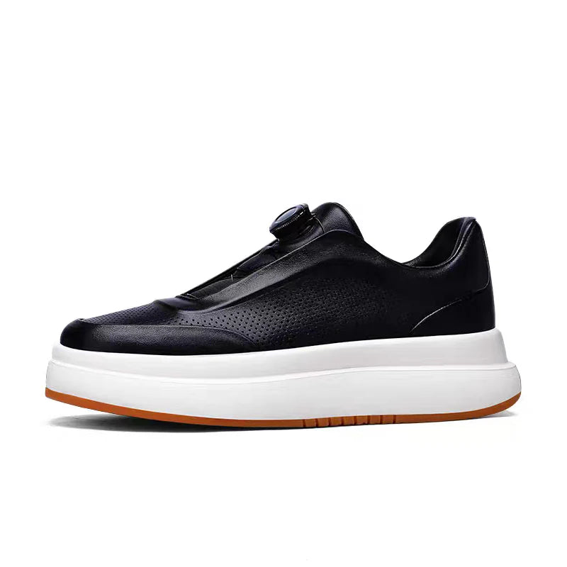 Calveto Leather Round Toe Flat Casual Skate Shoes|Genuine Leather Sneakers