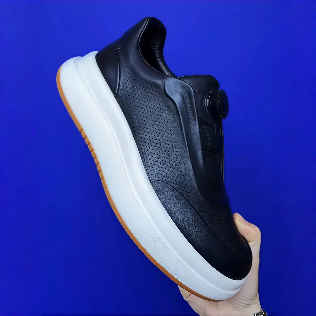 Calveto Leather Round Toe Flat Casual Skate Shoes|Genuine Leather Sneakers