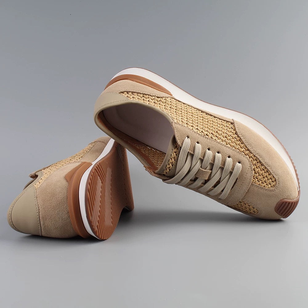 Woven Breathable Mesh Casual Sneakers for Summer 2025 | Genuine Leather & Retro Style