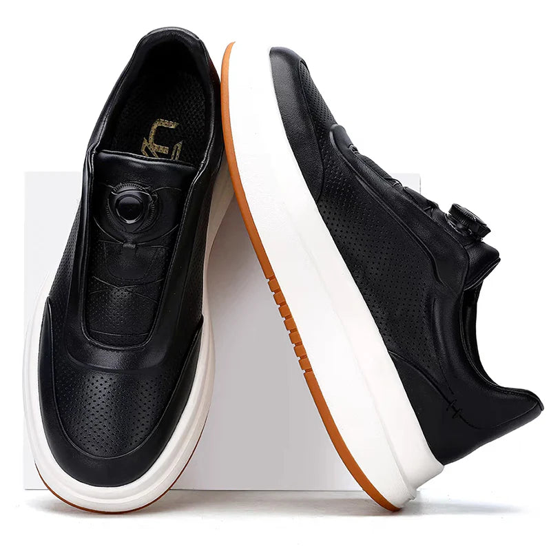 Calveto Leather Round Toe Flat Casual Skate Shoes|Genuine Leather Sneakers