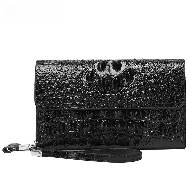 Men's Crocodile Print Clutch Double Zip Clutch