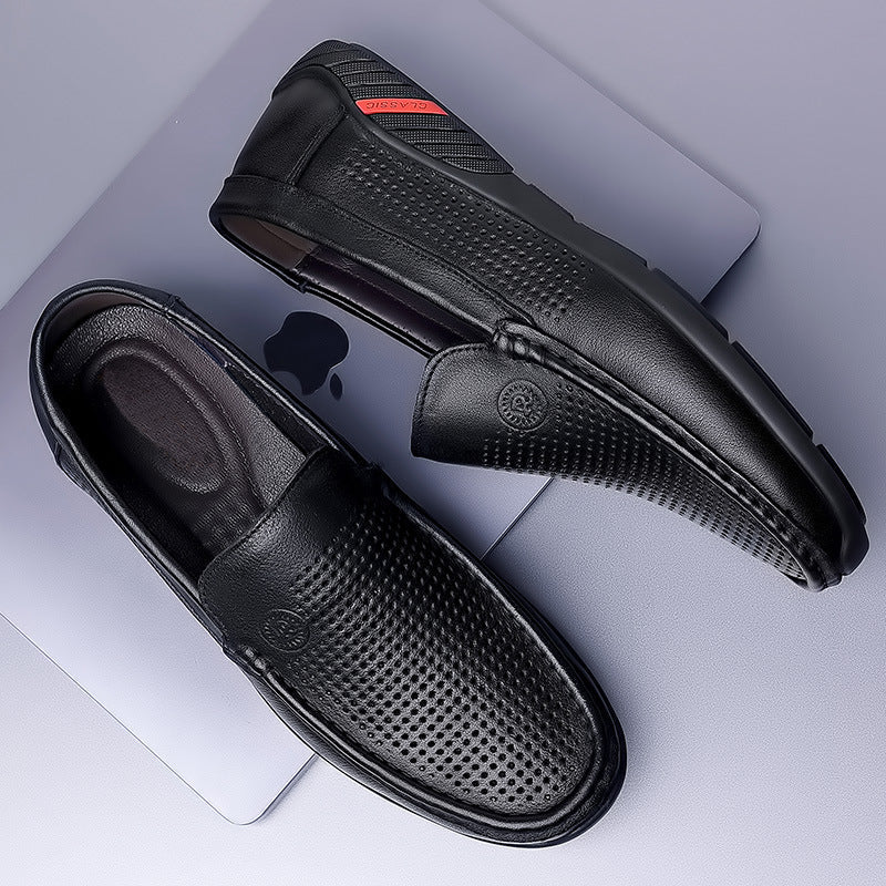 Simple men's casual hollow leather loafers