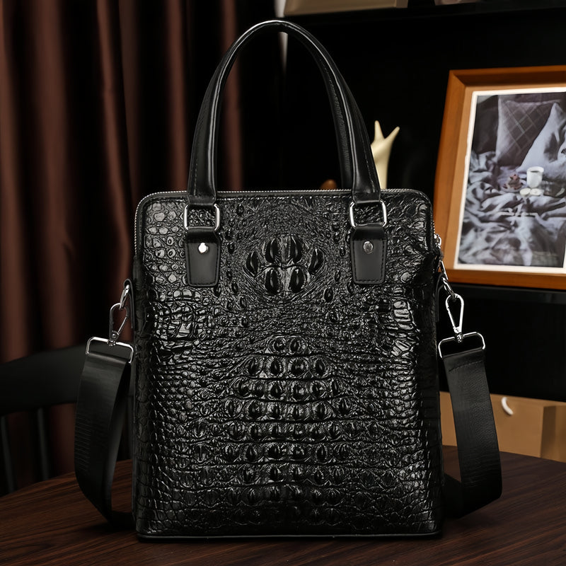 Bolso de mano para hombre de piel auténtica con estampado de cocodrilo. Maletín de negocios.