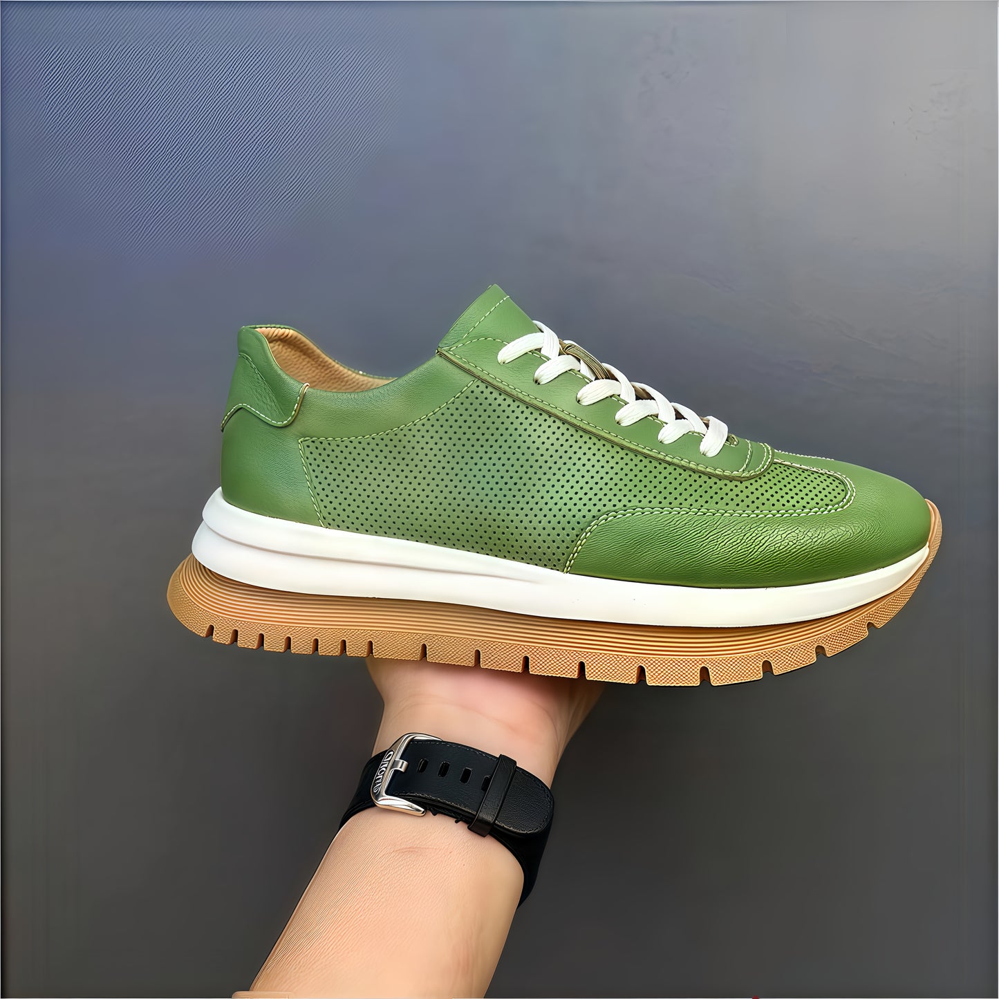 Calveto Men's Cowhide Round Toe Retro Style Shoes 2025 Summer | Light-Weight Breathable Sports & Leisure Sneakers