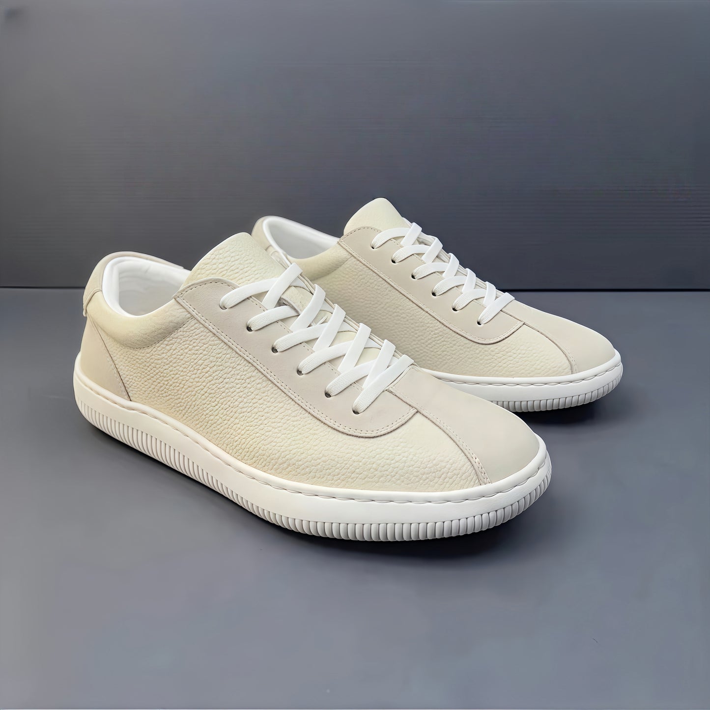Calveto Simple Summer Fashion Casual White Sneakers | Genuine Leather Comfy Skate Shoes