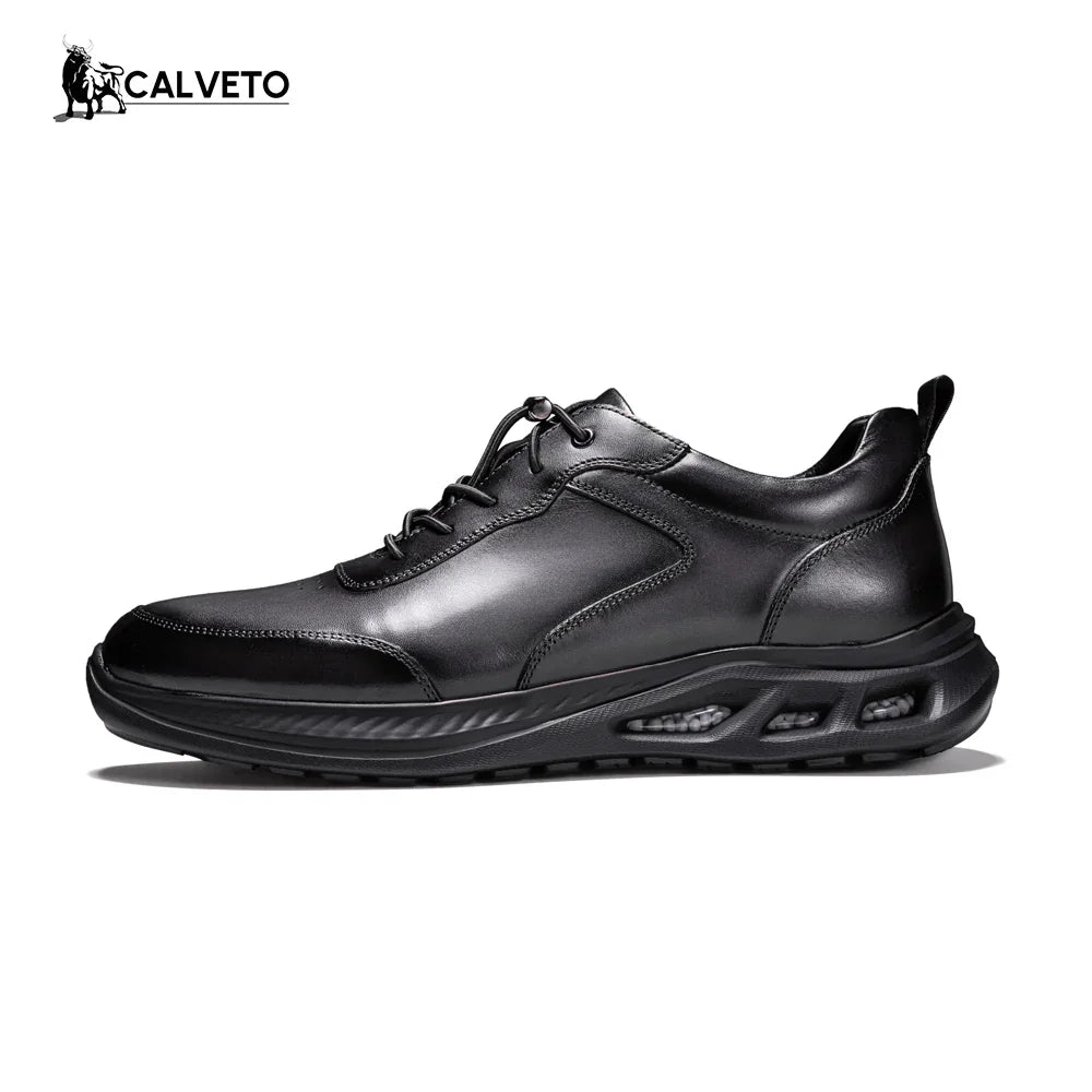 Breathable and versatile genuine leather business British casual leather shoes-Grey