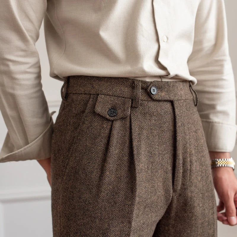 Calveto Herringbone Wool Suit Pants
