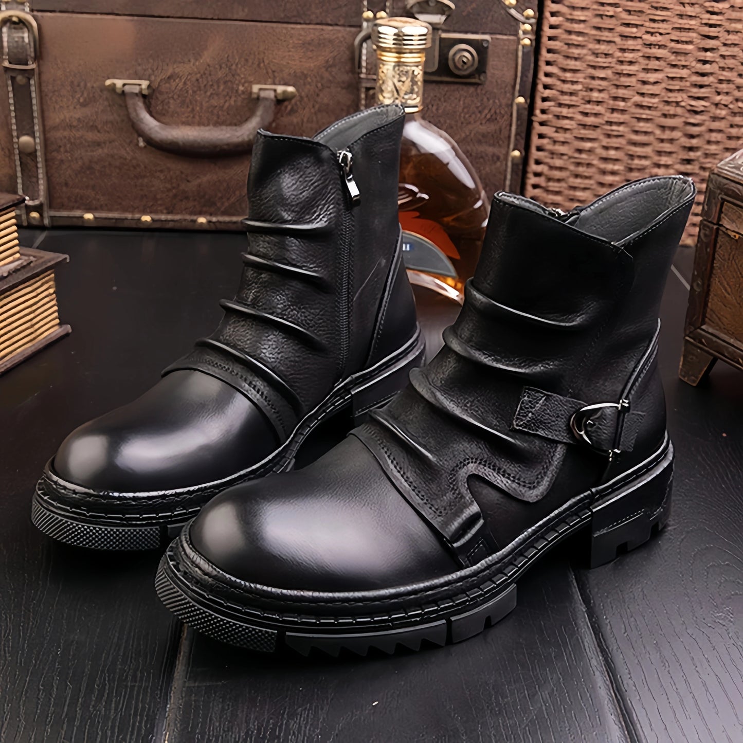 Calveto Handmade Cowhide Retro British Style Chelsea Fashion Boots