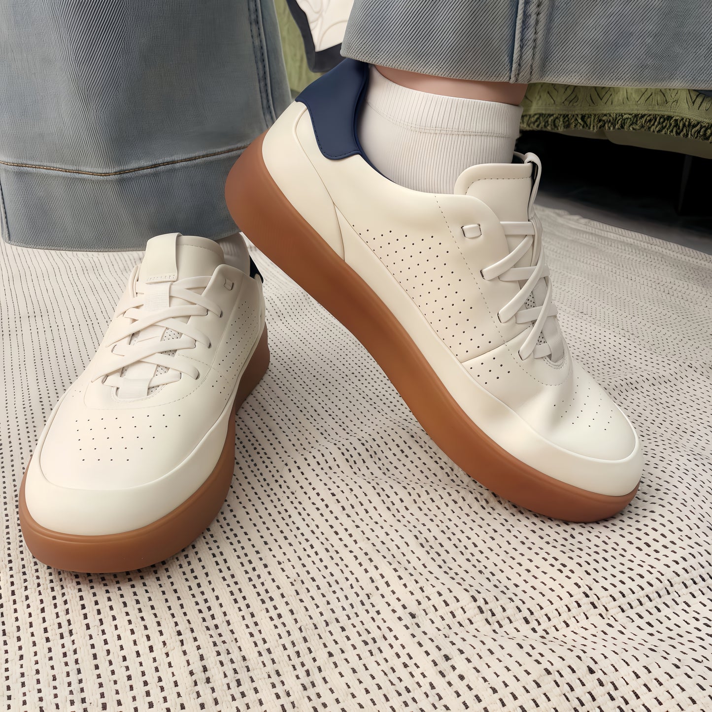 Calveto Men's Genuine Leather Versatile Casual Sneakers | Lightweight & Breathable White Sneakers for Summer 2025