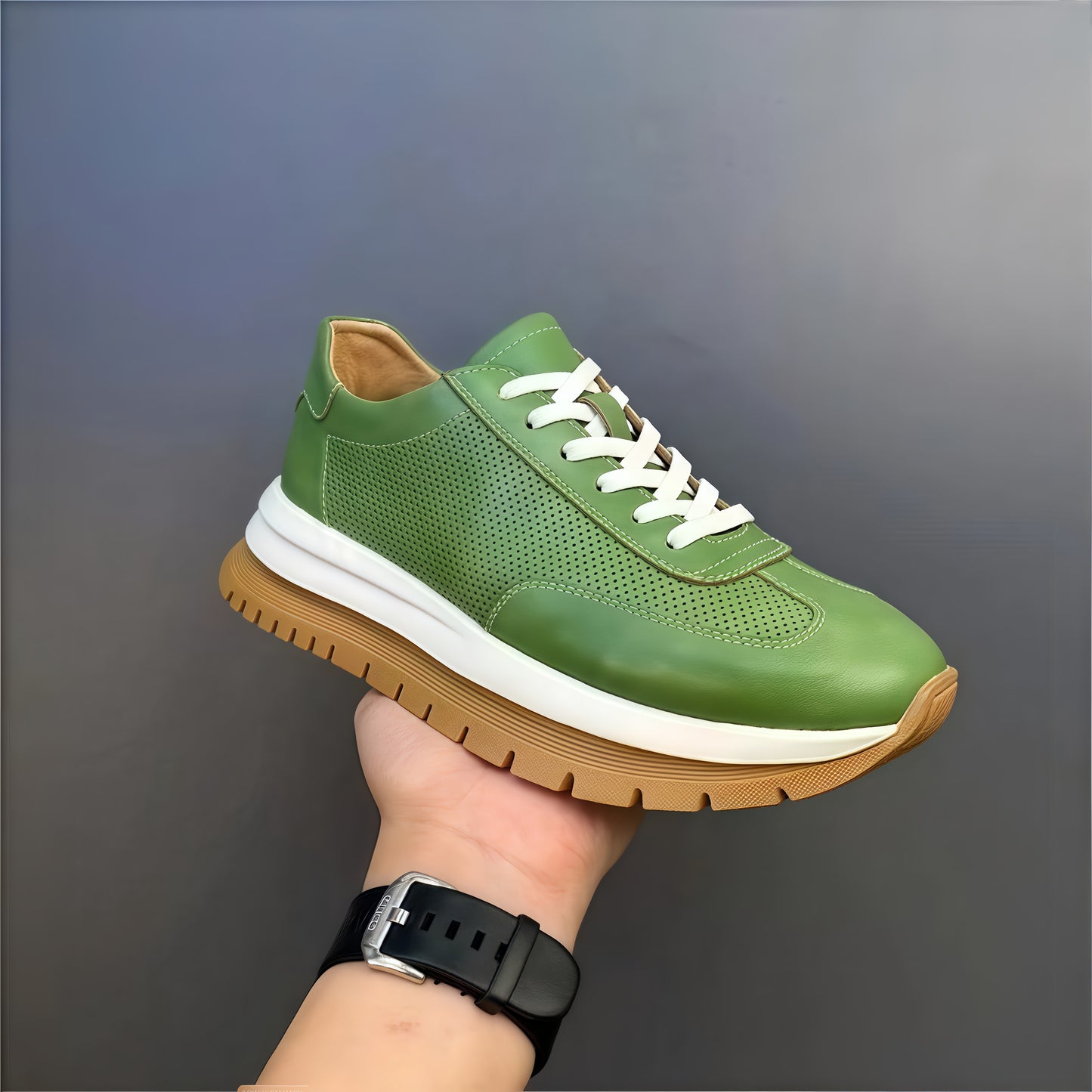 Calveto Men's Cowhide Round Toe Retro Style Shoes 2025 Summer | Light-Weight Breathable Sports & Leisure Sneakers