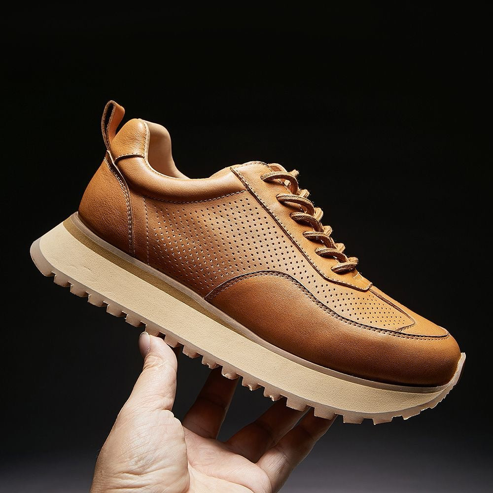 Retro Casual Sneakers for Summer with Genuine Top-Grain Horse Leather | Breathable Hollow-out Design