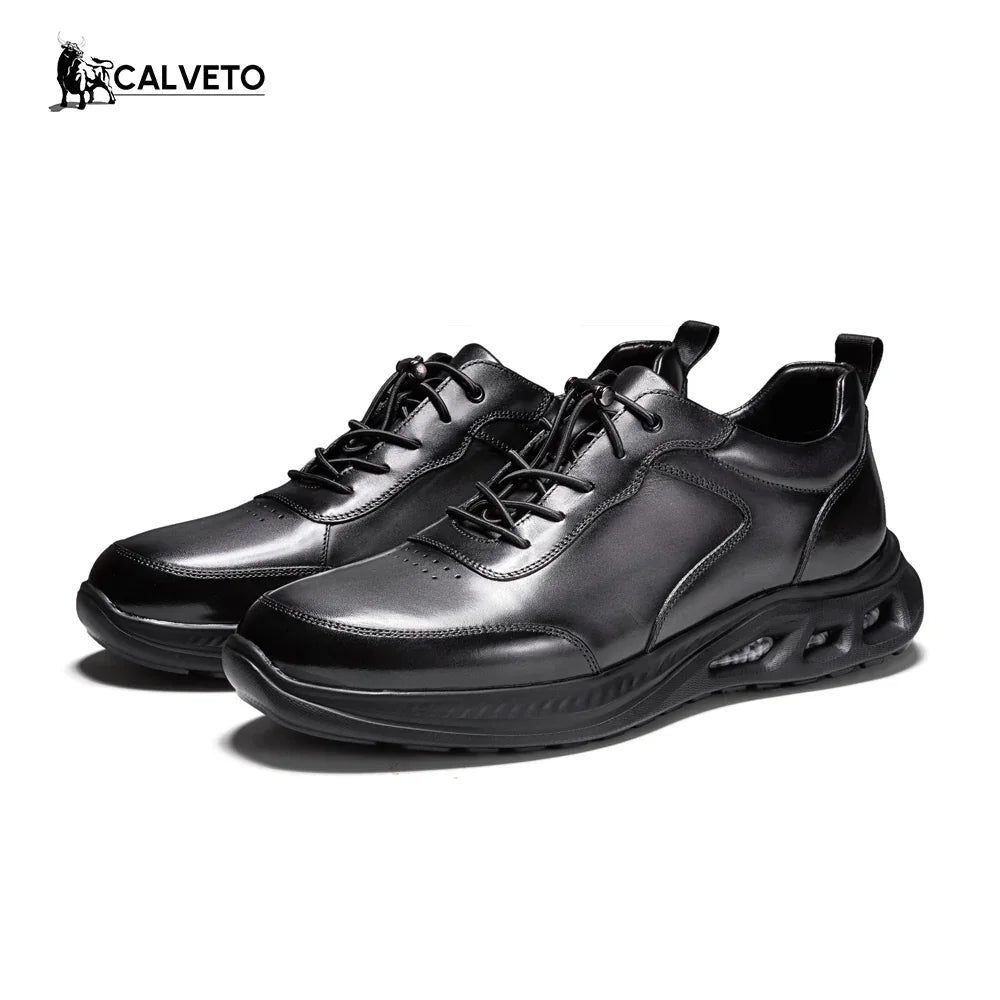 Breathable and versatile genuine leather business British casual leather shoes-Grey