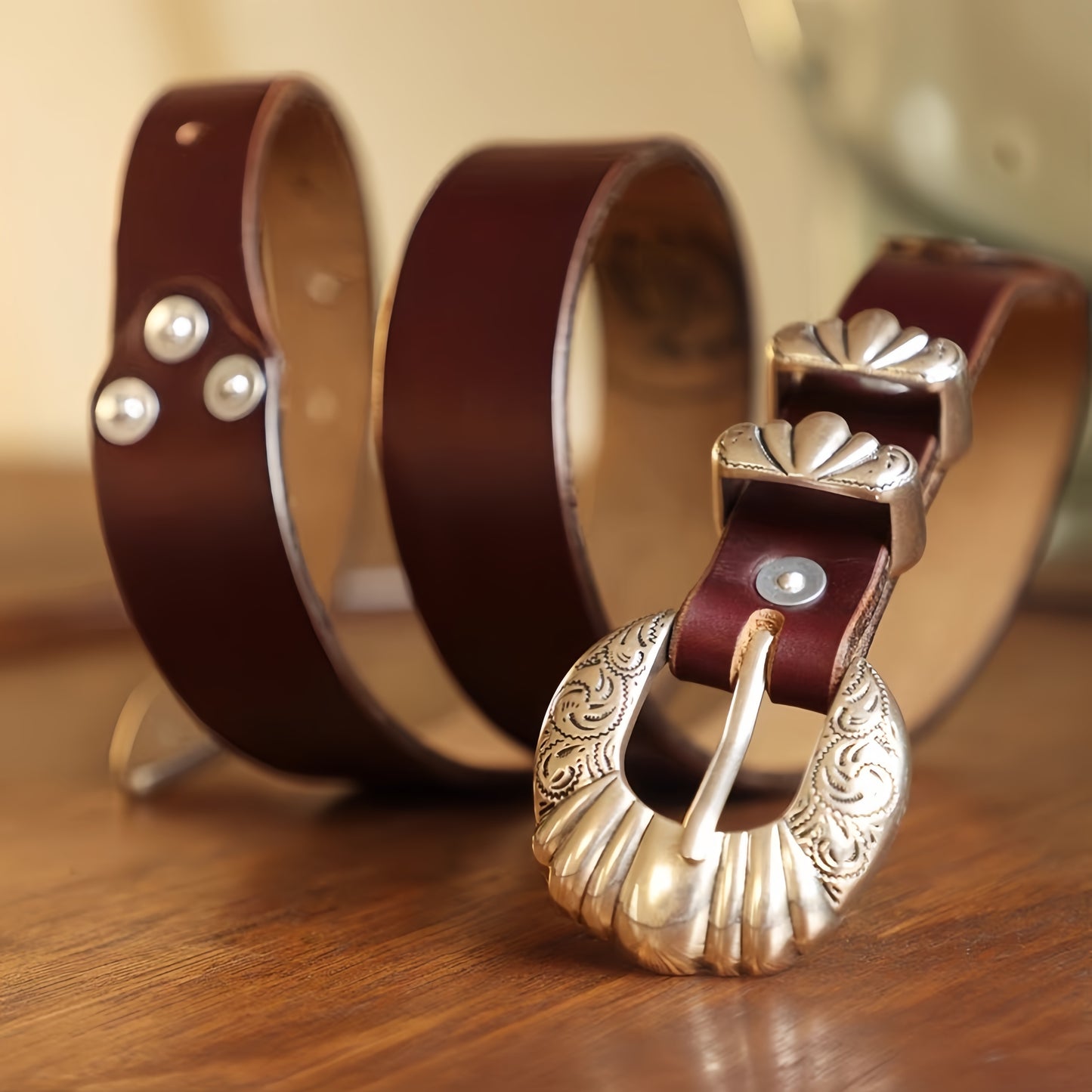 Prestige Western Silver Embossed Belt Buckle Set | Handcrafted Genuine Full Grain Leather Belts
