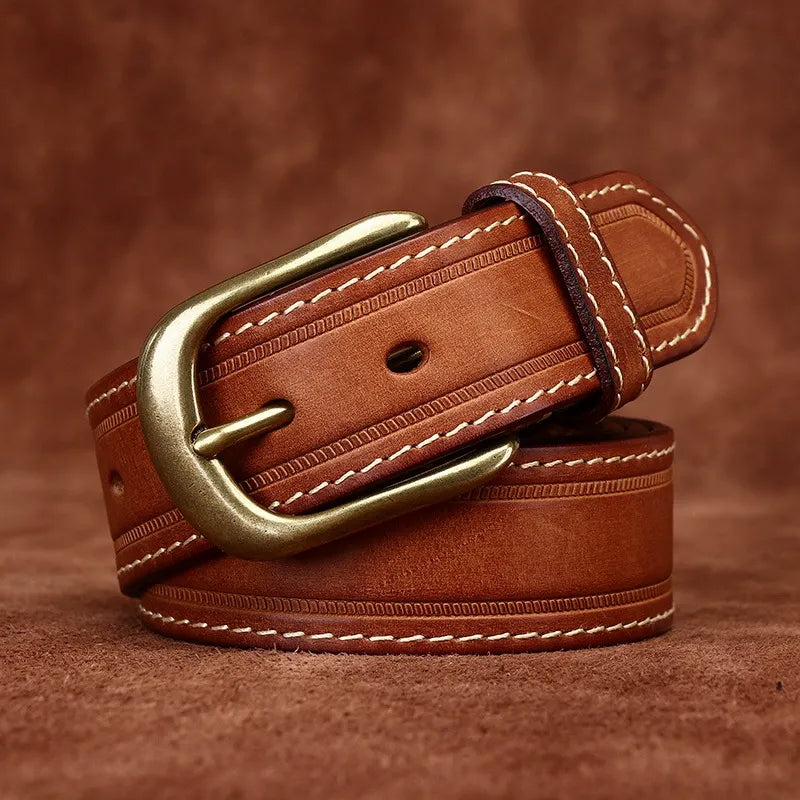 Handcrafted Antique Sanded Leather Belt for Men - Full Grain Cowhide with Pin Buckle & Distressed Finish
