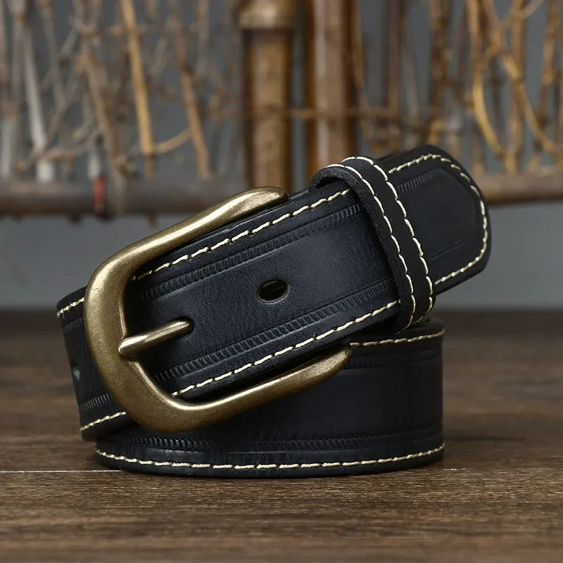 Handcrafted Antique Sanded Leather Belt for Men - Full Grain Cowhide with Pin Buckle & Distressed Finish