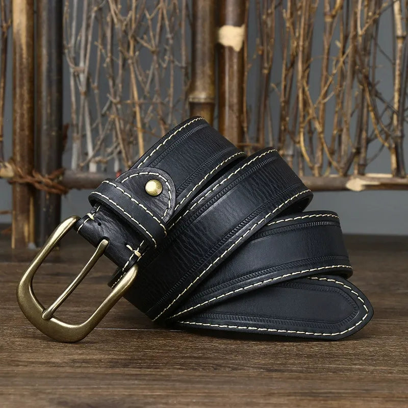 Handcrafted Antique Sanded Leather Belt for Men - Full Grain Cowhide with Pin Buckle & Distressed Finish