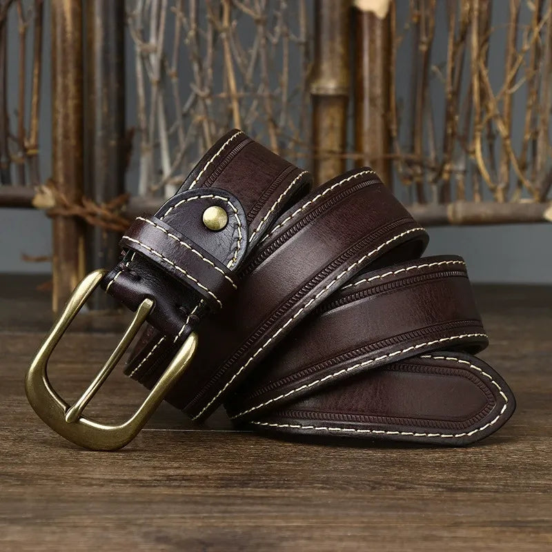 Handcrafted Antique Sanded Leather Belt for Men - Full Grain Cowhide with Pin Buckle & Distressed Finish