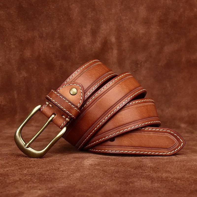 Handcrafted Antique Sanded Leather Belt for Men - Full Grain Cowhide with Pin Buckle & Distressed Finish