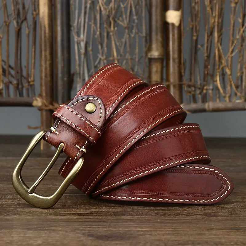 Handcrafted Antique Sanded Leather Belt for Men - Full Grain Cowhide with Pin Buckle & Distressed Finish