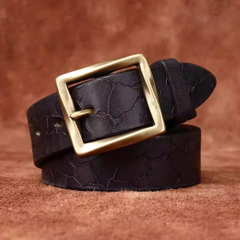 Men's Vintage Versatile Full Grain Cowhide Belt - Solid Brass Pin Buckle Casual Trendy Jeans Strap